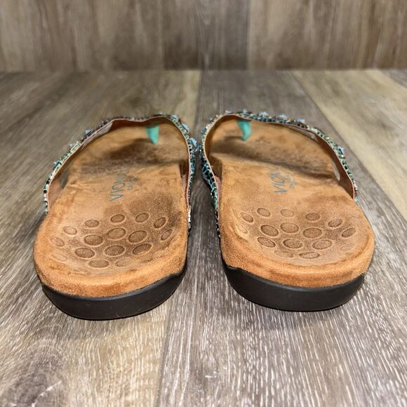 Vionic 340 Floriana Toe Post Sandal Teal Green Beaded Snake Slide Womens Size 9 - Picture 8 of 11
